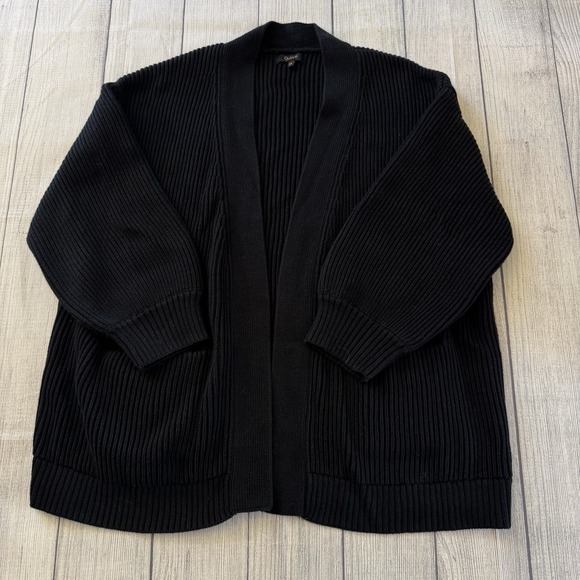 Quince Sweaters - Quince Organic Cotton Oversized Rib Knit Cardigan Sweater Black 2X Plus Women's
